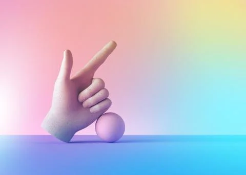 3d render mannequin hand and ball, finger pointing up, direction gesture Stock-Illustration