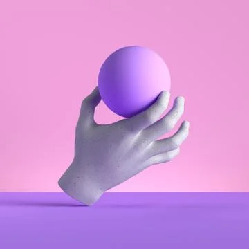3d render, mannequin hand holding ball, gesture, isolated on pink background Stock-Illustration