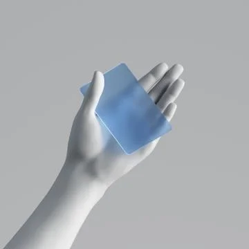 3d render, mannequin hand holding blank blue plastic card or pass ticket Stock Illustration