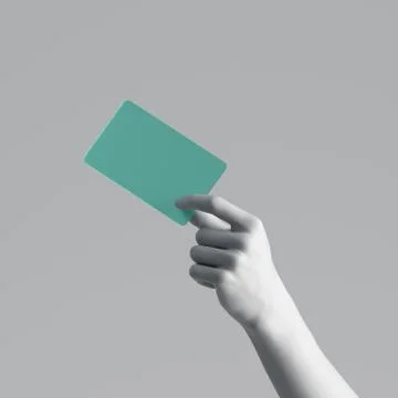 3d render, mannequin hand holding blank green plastic card or pass ticket Stock Illustration