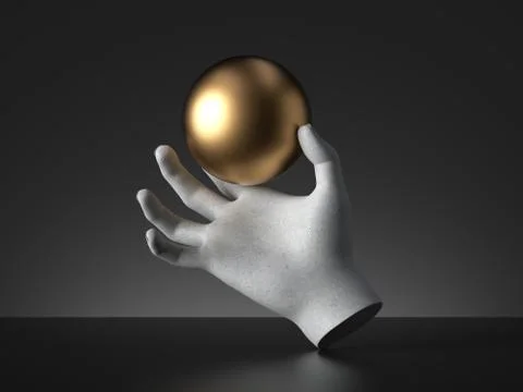 3d render, mannequin hand holding ball, gesture, isolated on black background Stock-Illustration