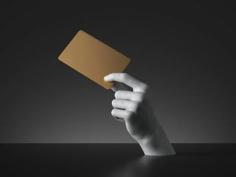 3d render, mannequin hand holding blank golden card or ticket isolated Stock Illustration