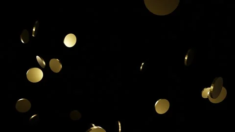 3d render many falling gold coins fall from top to bottom on black chromakey Stock Footage 312975042