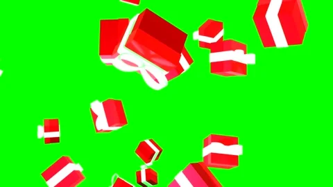 3d render many falling red gift boxes with white bows fall from top to bottom on Stock Footage 324526078