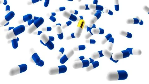 3d render of many pills with one unique on white Stock Illustration