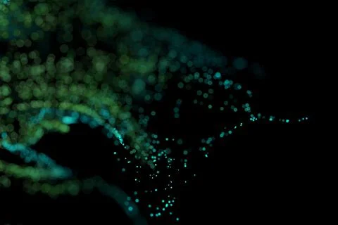 3D Render of many small green and blue particles Stock Illustration