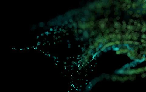 3D Render of many small green and blue particles Illustrazione stock