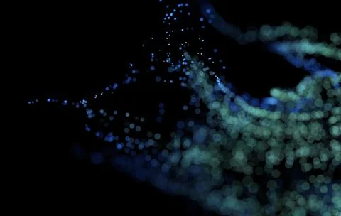 3D Render of many small green and blue particles Illustrazione stock