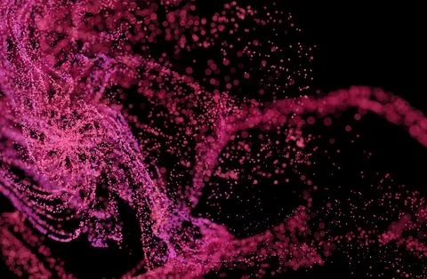 3D Render of many small magenta ultraviolet and blue particles Illustrazione stock