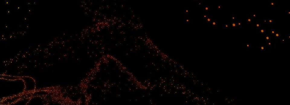 3D Render of many small yellow and orange particles. Banner Stock Illustration