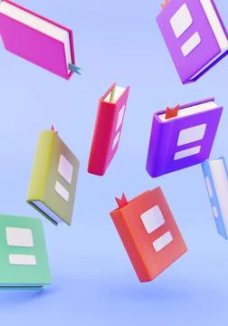3d render. Many stacked books falling illustration 스톡 일러스트