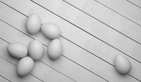 3d render many white eggs on white boards, on the table Stock Illustration