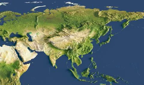 3d render of a map of Asia. Elements of this image furnished by NASA. Stock Illustration