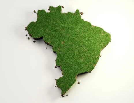 3d render of a map of Brazil with grass texture on a white background Stock Illustration