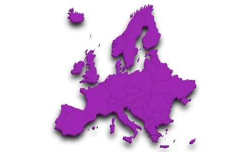 3d render map of Europe all Country with borders and regions, Europe contin.. Stock Illustration