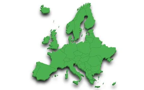 3d render map of Europe all Country with borders and regions, Europe contin.. Illustrazione stock