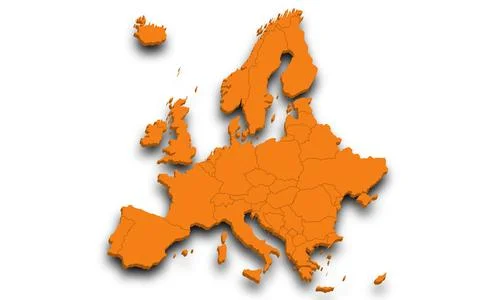 3d render map of Europe all Country with borders and regions, Europe contin.. Stock Illustration