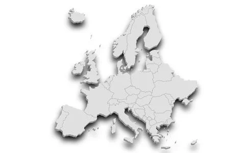3d render map of Europe all Country with borders and regions, Europe contin.. Stock Illustration