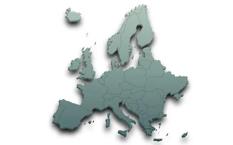 3d render map of Europe all Country with borders and regions, Europe contin.. Stock Illustration