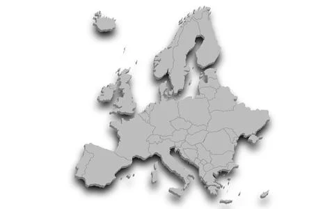 3d render map of Europe all Country with borders and regions, Europe contin.. Illustrazione stock