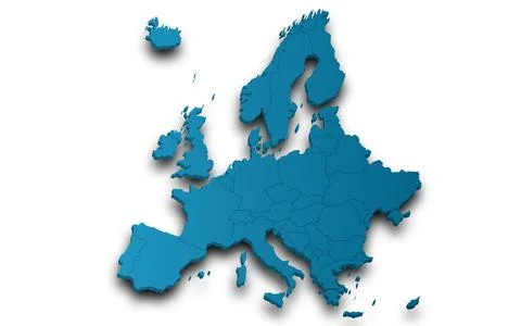 3d render map of Europe all Country with borders and regions, Europe contin.. Illustrazione stock