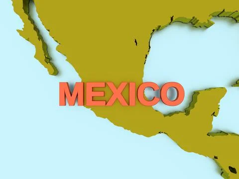3D render map of Mexico with bright colors Stock Illustration