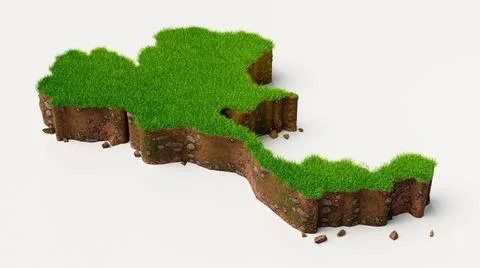 3d render of a map of Thailand with grass texture on a white background Illustrazione stock