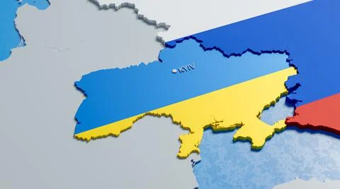 3D render of map of Ukraine and russia. Concept of war conflict, invasion Stock-Illustration