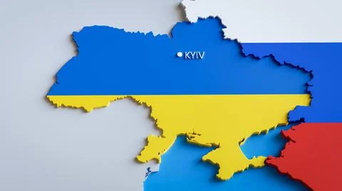 3d render of map of Ukraine painted in color of national flag next to map of Stock Illustration
