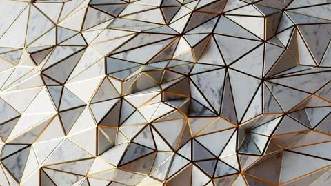 3D render marble geometric with golden edge background Illustration