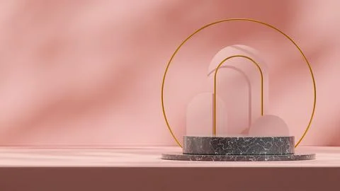 3d render marble podium mockup template with pink background Stock Illustration