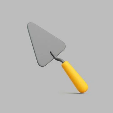 3D Render of Masonry Trowel with Yellow Handle Isolated on Gray Background Illustration