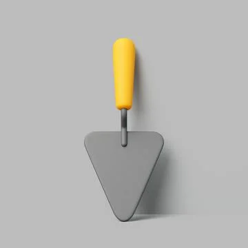 3D Render of Masonry Trowel with Yellow Handle on Gray Background Illustration