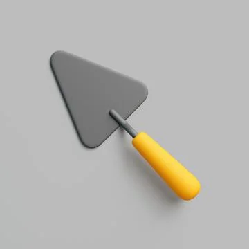 3D Render of Masonry Trowel with Yellow Handle on Gray Background Illustration