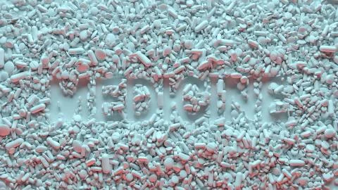 3d render of medical pills that forms text title. Stock Illustration