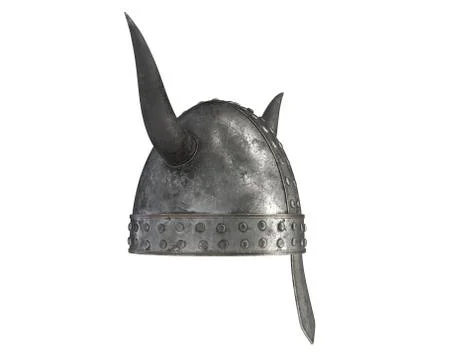 3D render of medieval helmet with horns isolated on white Stock Illustration