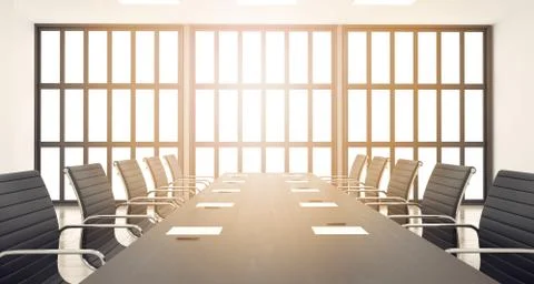 3d render of meerting office with chairs and wooden table with big windows Stock Illustration