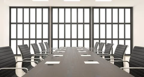 3d render of meerting office with chairs and wooden table with big windows Stock Illustration