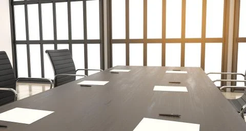 3d render of meerting office with chairs and wooden table with big windows 스톡 일러스트