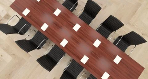 3d render of meerting office with chairs and wooden table with big windows Stock Illustration
