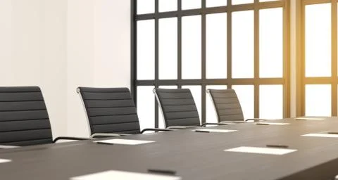 3d render of meerting office with chairs and wooden table with big windows 스톡 일러스트