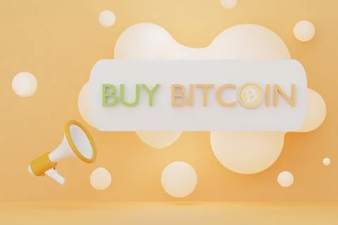 3d render megaphone with application banner for buying bitcoin. Cryptocurre.. Stock Illustration