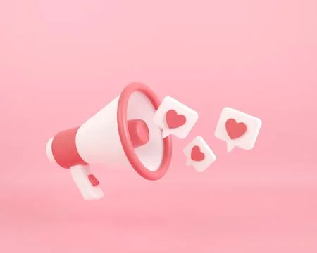 3d render megaphone with love message on valentine's day. happy valentine r.. Stock Illustration