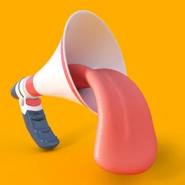 3D render megaphone with tongue. Illustrazione stock