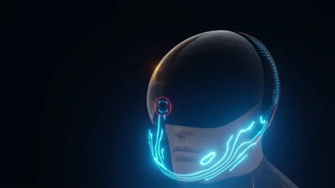 3d render of men in robotic futuristic cyberpunk helmet Stock Footage 134026691