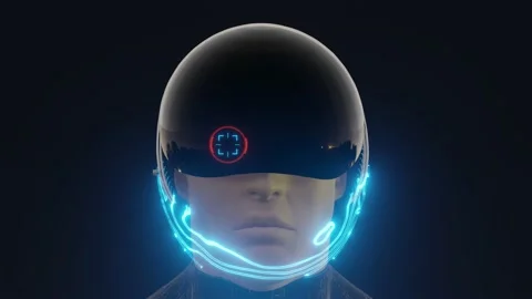 3d render of men in robotic futuristic cyberpunk helmet Stock Footage 134026819