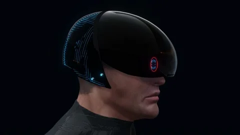3d render of men in robotic futuristic cyberpunk helmet Stock Footage 134075897