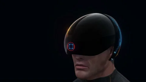 3d render of men in robotic futuristic cyberpunk helmet Stock Footage 134075921