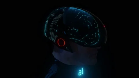 3d render of men in robotic futuristic cyberpunk helmet Stock Footage 134312063