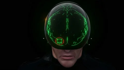 3d render of men in robotic futuristic cyberpunk helmet Stock Footage 134312080